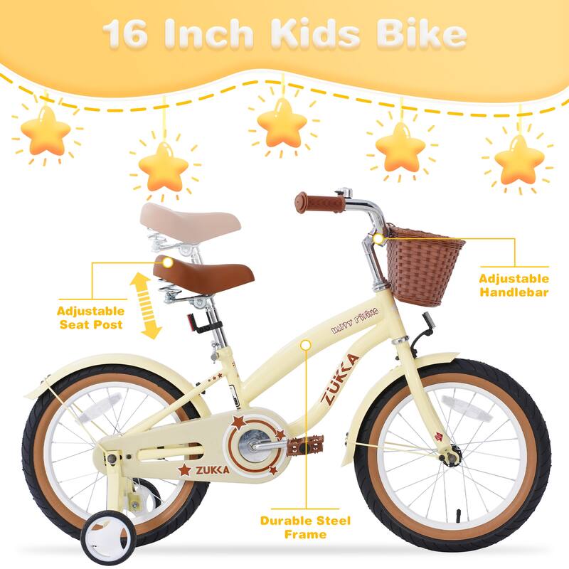 Multiple Colors, Girls Bike for 4-7Years Old Kids, 16 inch wheel, Training Wheels Included