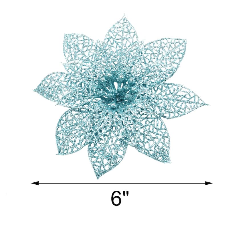 Party Christmas Tree Artificial Glitter Hanging Ornaments Flower 10PCS - Blue - 15 x 3cm/6" x 1.2"(L*W)
