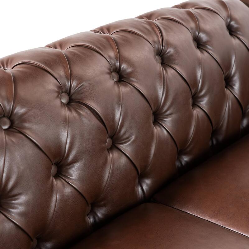 L-Shaped Sectional Sofa with Nailhead Trim & Wooden Legs, PU Leather Upholstered Sofa, Large Corner 6-Seater Sofa