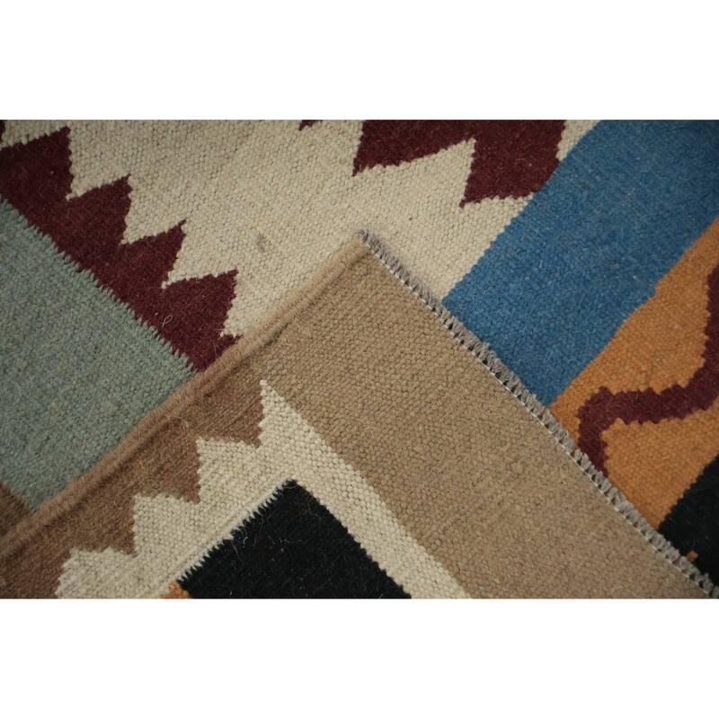 Hand Woven Oriental 100% Wool Carpet Southwestern Tribal Beige & Ivories Kilim Area Rug - 12' 0'' X 5' 0''