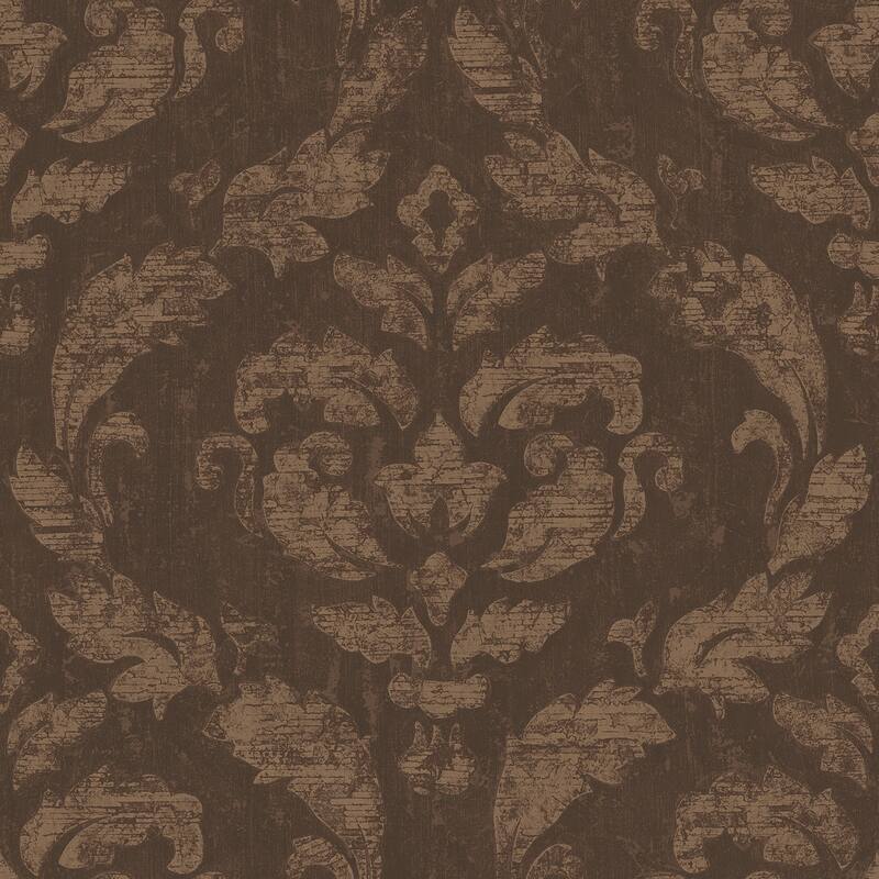 Galerie Wallcoverings Ambiance Large Damask Vinyl on Non-woven Matte Wallpaper Roll - 33 feet x 21 inches - Chocolate/Copper