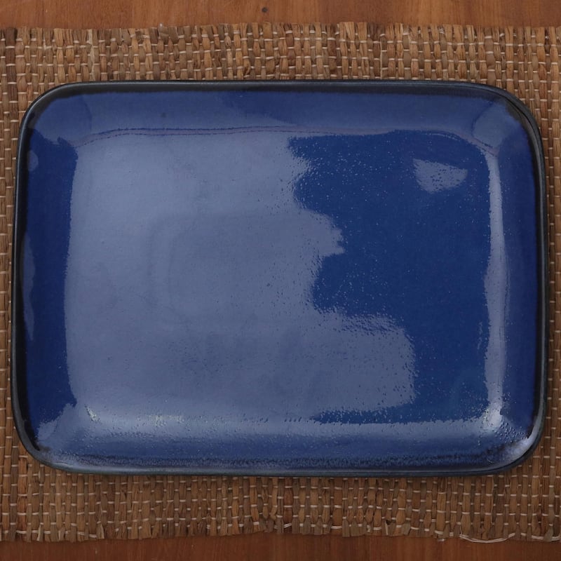Novica Handmade Blue Field Ceramic Platter