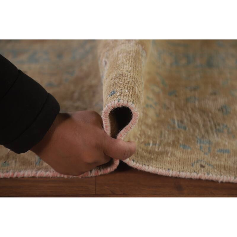 Hand Knotted Oriental 100% Wool Carpet Traditional Floral Beige & Ivories Kashan Area Rug - 10' 9'' X 7' 4''