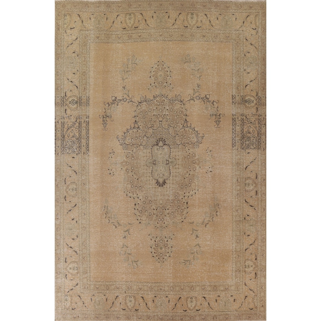 Antique Distressed Tabriz Persian Area Rug Handmade Wool Carpet - 9'10" x 12'9"