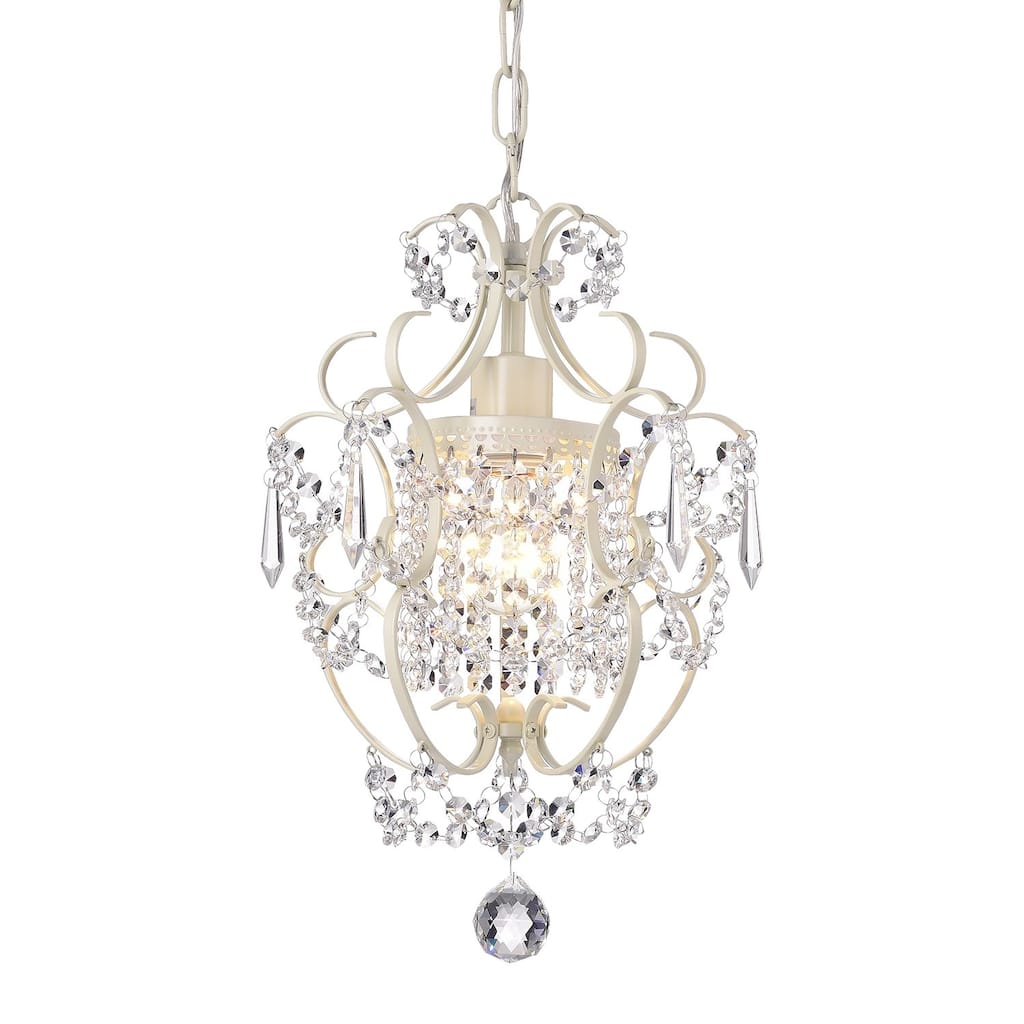 Amorette Mini Chandelier Crystal Chandeliers,1 Light Modern Elegant Glam Ceiling Light Fixture Ivory,Adjustable Hanging Lighting