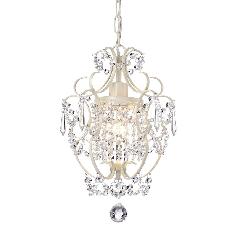 Amorette Mini Chandelier Crystal Chandeliers,1 Light Modern Elegant Glam Ceiling Light Fixture Ivory,Adjustable Hanging Lighting - Ivory