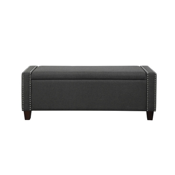 19" X 17" X 53" Upholstery and Wood Leg Bench w/Storage, Dark Olive Linen