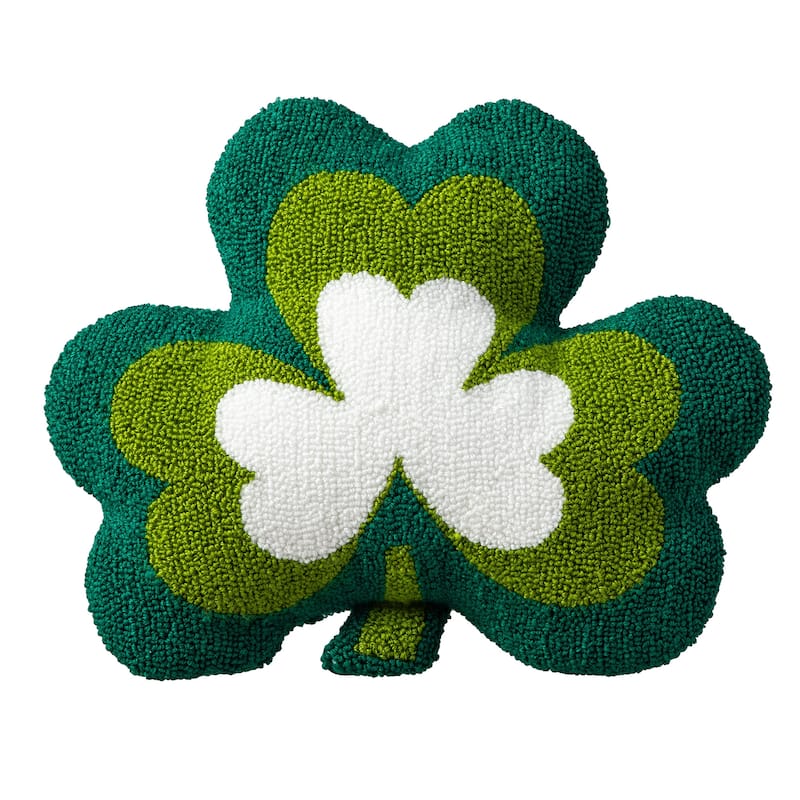 Glitzhome 14"L St. Patrick's Hooked Shamrock-shaped Pillow
