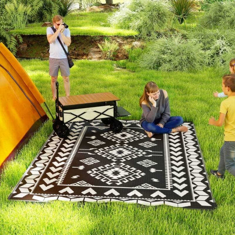 Reversible Outdoor Rug with Carry Bag Large Picnic Blanket for Camping, RV Trips, Beach - 143.7" L x 107.9" W