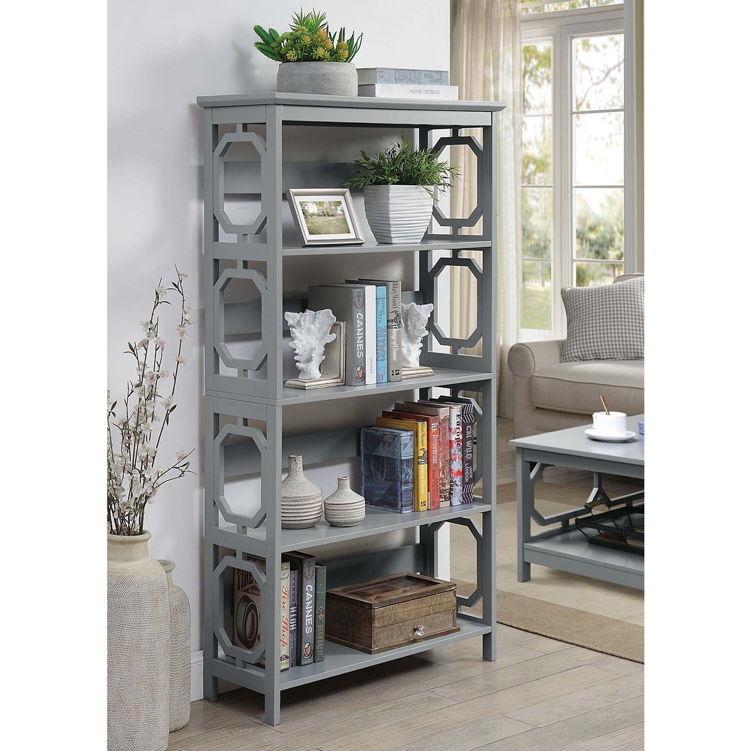 5-Tier Modern Bookcase with Geometric Side Panels and Ample Open Shelves for Storage and Display - 31.5