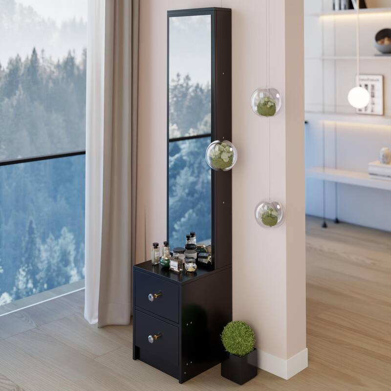 63" H Full Body Dressing Mirror Cabinet with Multi-Layer Storage, Standalone or Vanity Companion