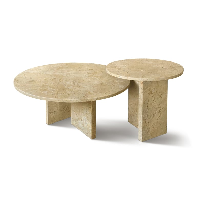 Roomfitters Marble Coffee Table Set, Round Living Room Tables, Solid Stone Modern Accent Table Set, Genuine Marble