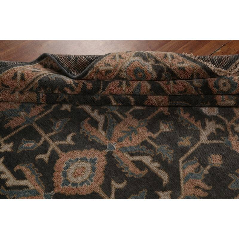All-Over Floral Oushak Indian Area Rug Hand-Knotted Wool Carpet - 9'1" x 11'8"