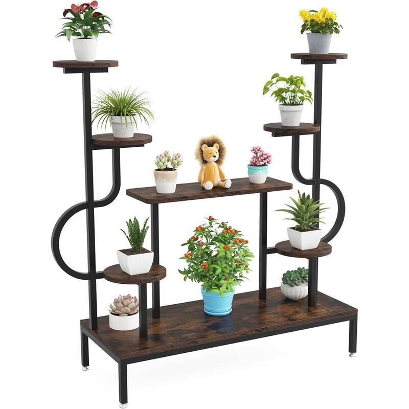 Modern Corner Plant Stand with Round & Square Shelves