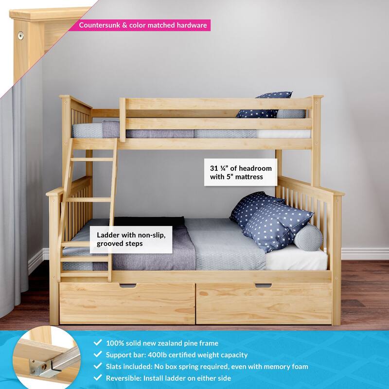 Max and Lily Twin over Full Bunk Bed with Under Bed Storage Drawers