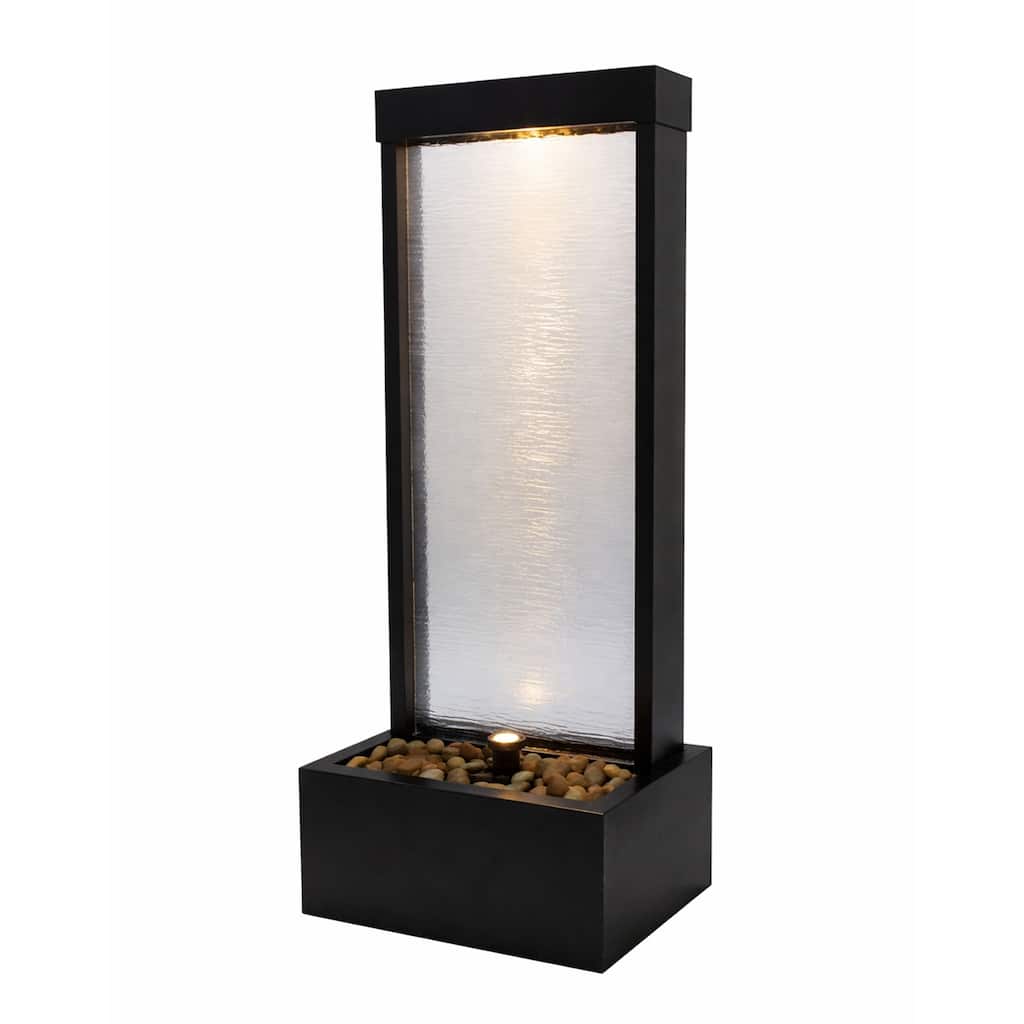 Alpine Corporation MLT170S 48" Indoor/Outdoor Waterfall Fountain with LED, Modern Glass & Aluminum Black Wall Feature