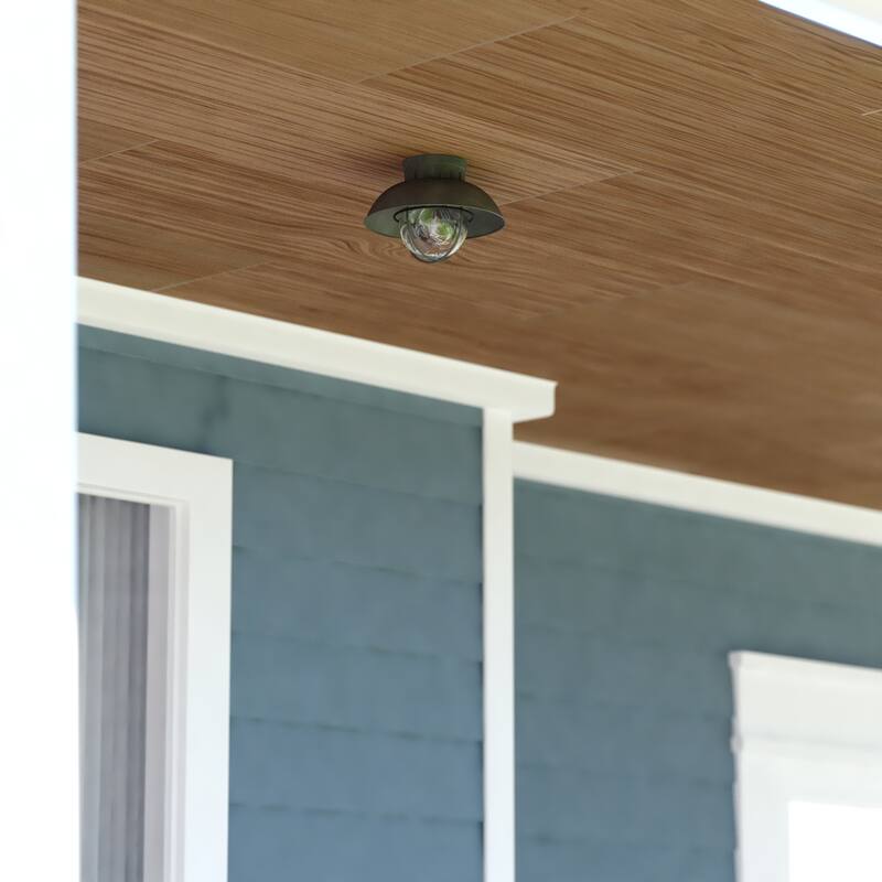 Harwich Gray Coastal Barn Dome Outdoor Flush Mount Ceiling Light Clear Glass - 10-in W x 7.75-in H x 10-in D