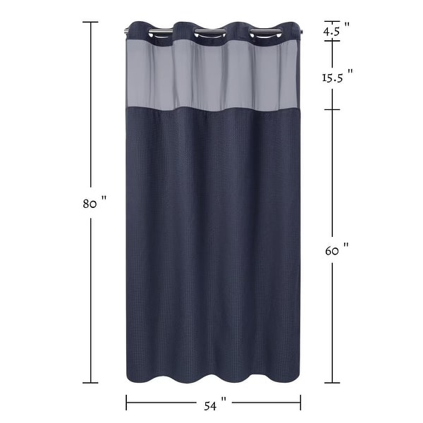dimension image slide 12 of 18, No Hook Waffle Weave Shower Curtain with Snap-in Liner