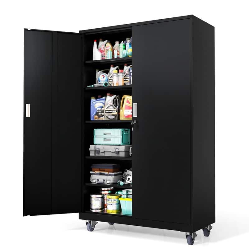 Large Tool Storage Cabinet Black With Wheels - Cabinet - Black