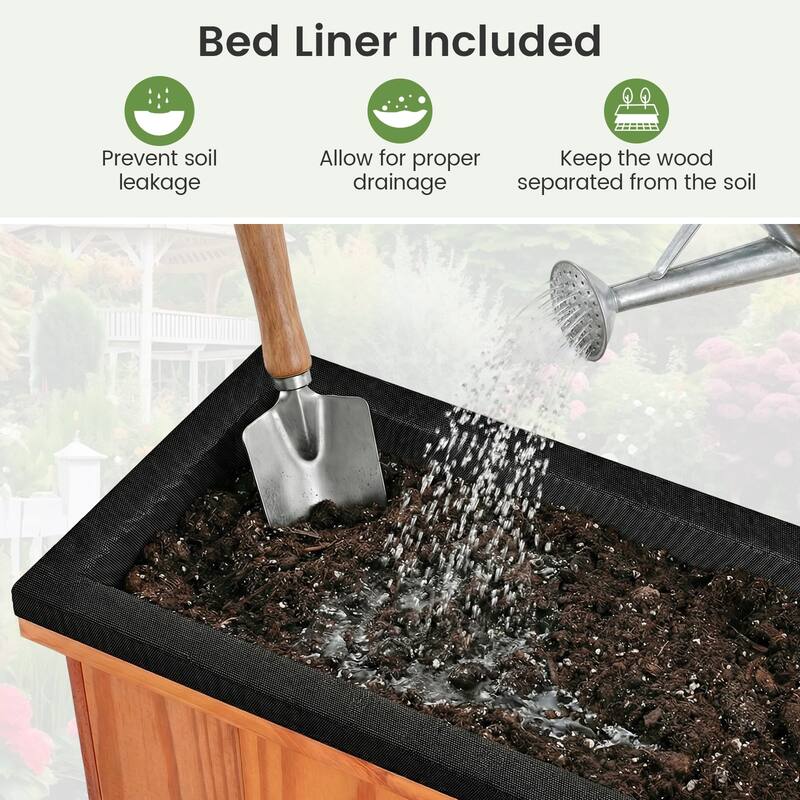 Gymax 2PCS Wood Raised Garden Bed w/Drainage Holes & Liner for Growing