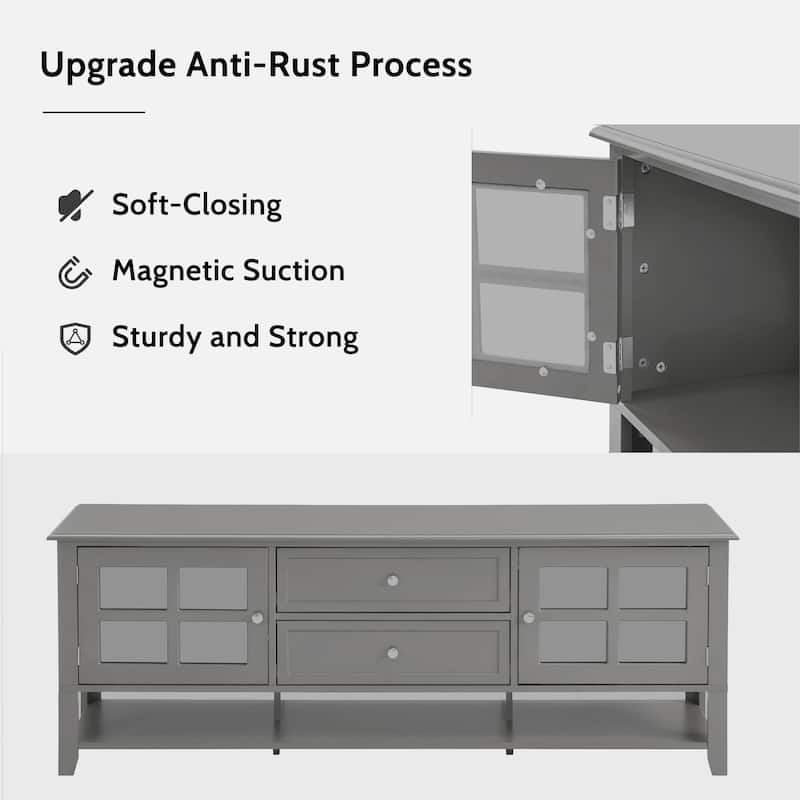 Elegant Grey Modern TV Stand with 2 Drawer and 2 Storage Spaces for Living Room Bedroom and Entertainment Center