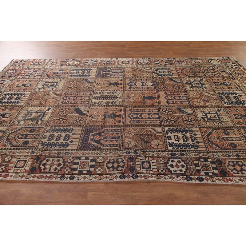 Garden Design Bakhtiari Persian Antique Area Rug Handmade Wool Carpet - 6'7"x 10'1"