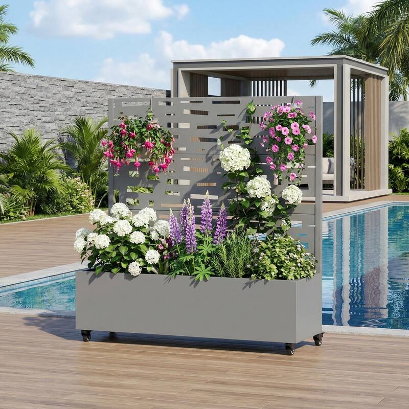 Raised Garden Bed Planter with Trellis Movable Planter Box with Lockable Wheels