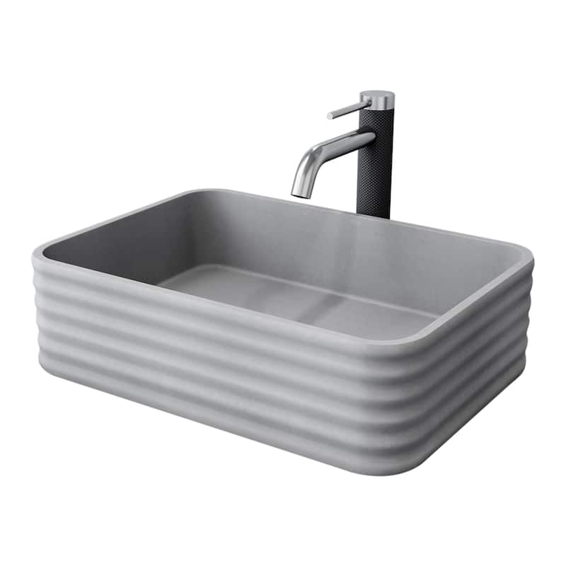 VIGO Cadman 18"L x 13"W Concrete Vessel Sink and Lexington 10"H Faucet Set