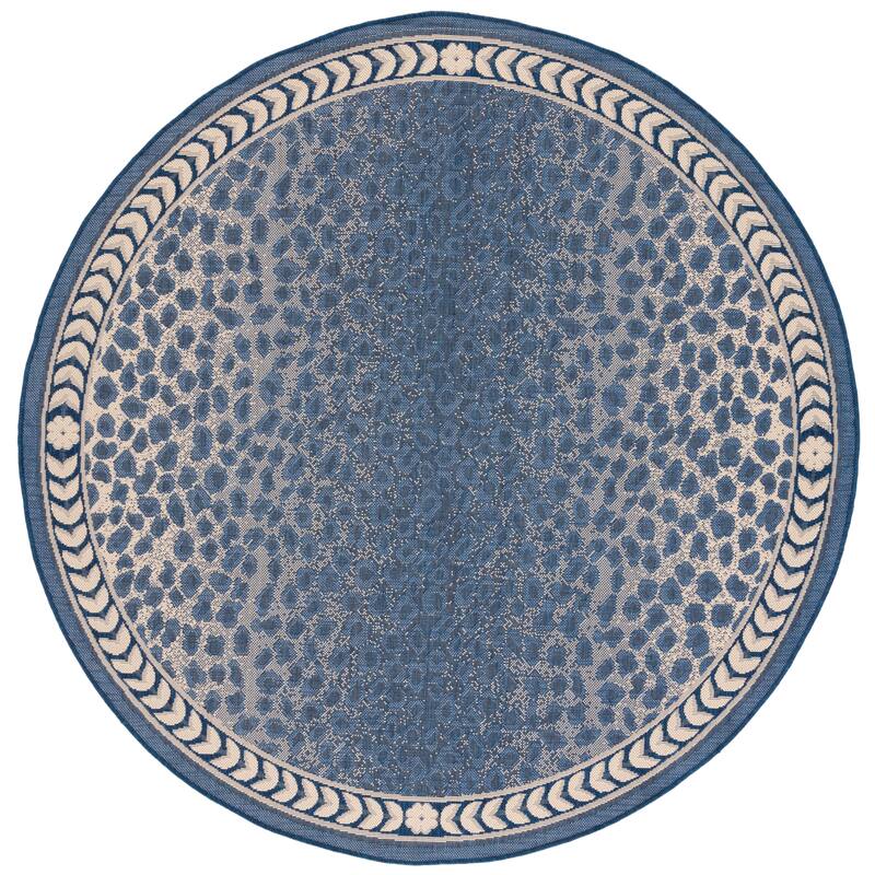 SAFAVIEH Courtyard Sanyi Indoor/ Outdoor Waterproof Patio Backyard Rug - 6'7" Round - Navy/Beige