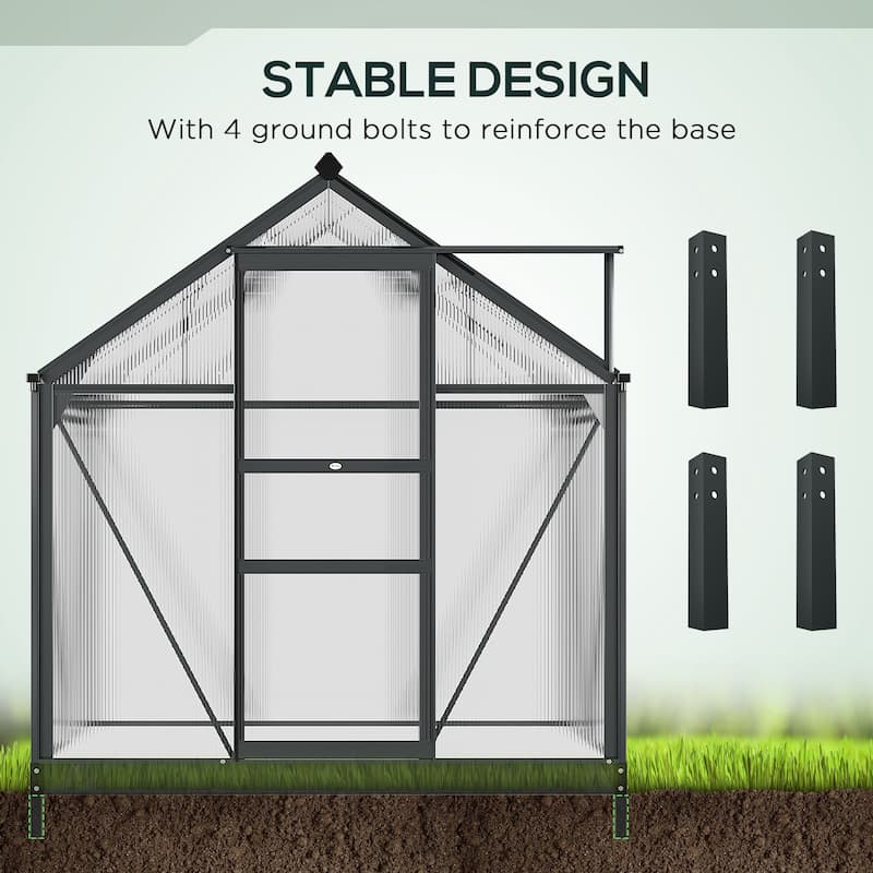 Outsunny 6' x 4' x 7' Twin Wall Polycarbonate Walk-In Greenhouse for Outdoors - 6' x 4' x 6.5'