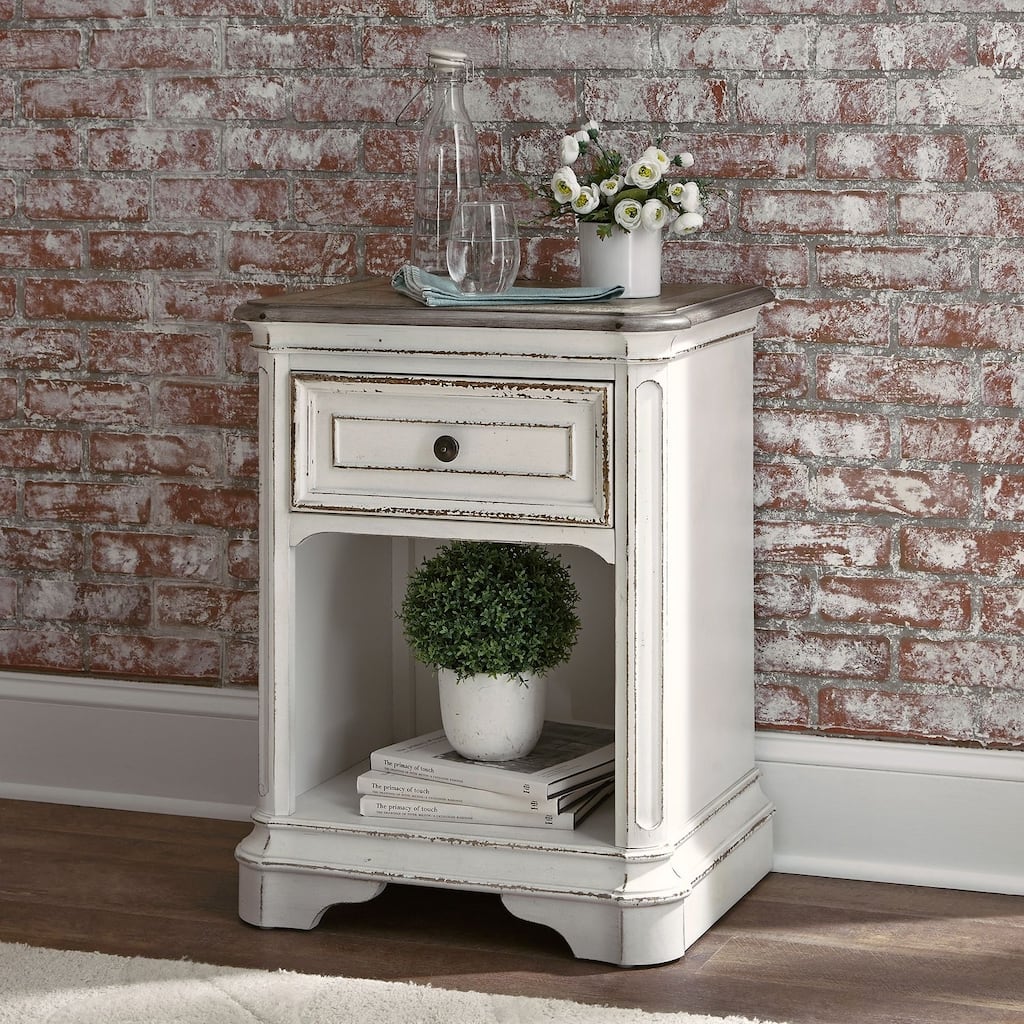 Magnolia Manor Antique White Weathered Bark 1 Drawer Night Stand