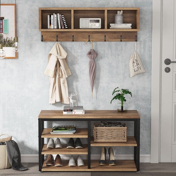 KEIKI Hall Tee With Stoage Cabinet, Hooks & Shelves Antique
