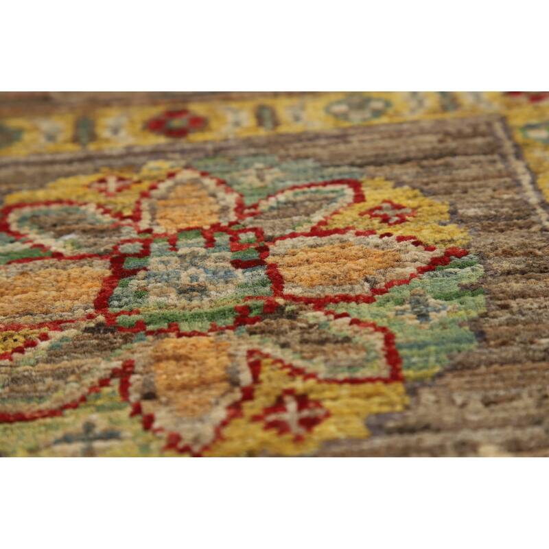 Hand Knotted Oriental 100% Wool Carpet Transitional All-Over Brown Oushak Area Rug - 9' 1'' X 6' 6''