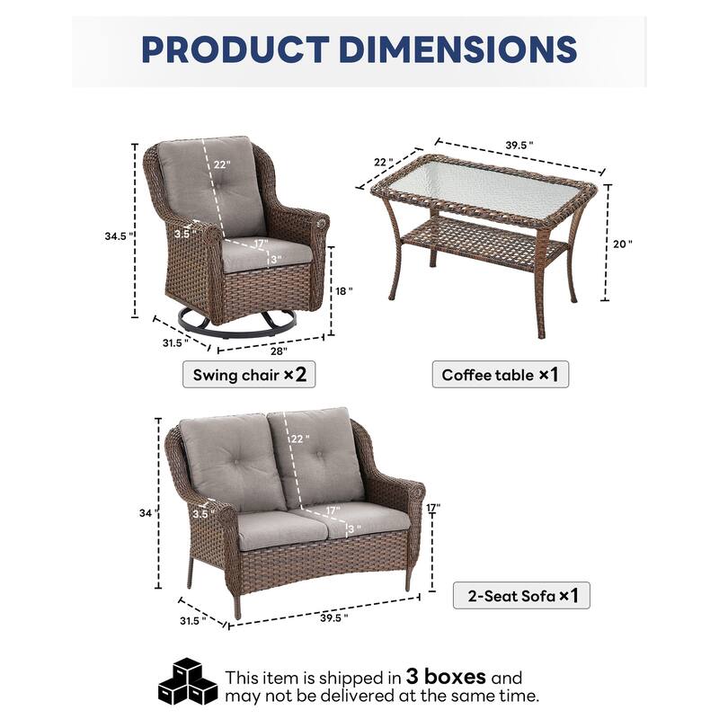 Outdoor Patio 2-Seat Sofa with 2 Swivel Chair Table