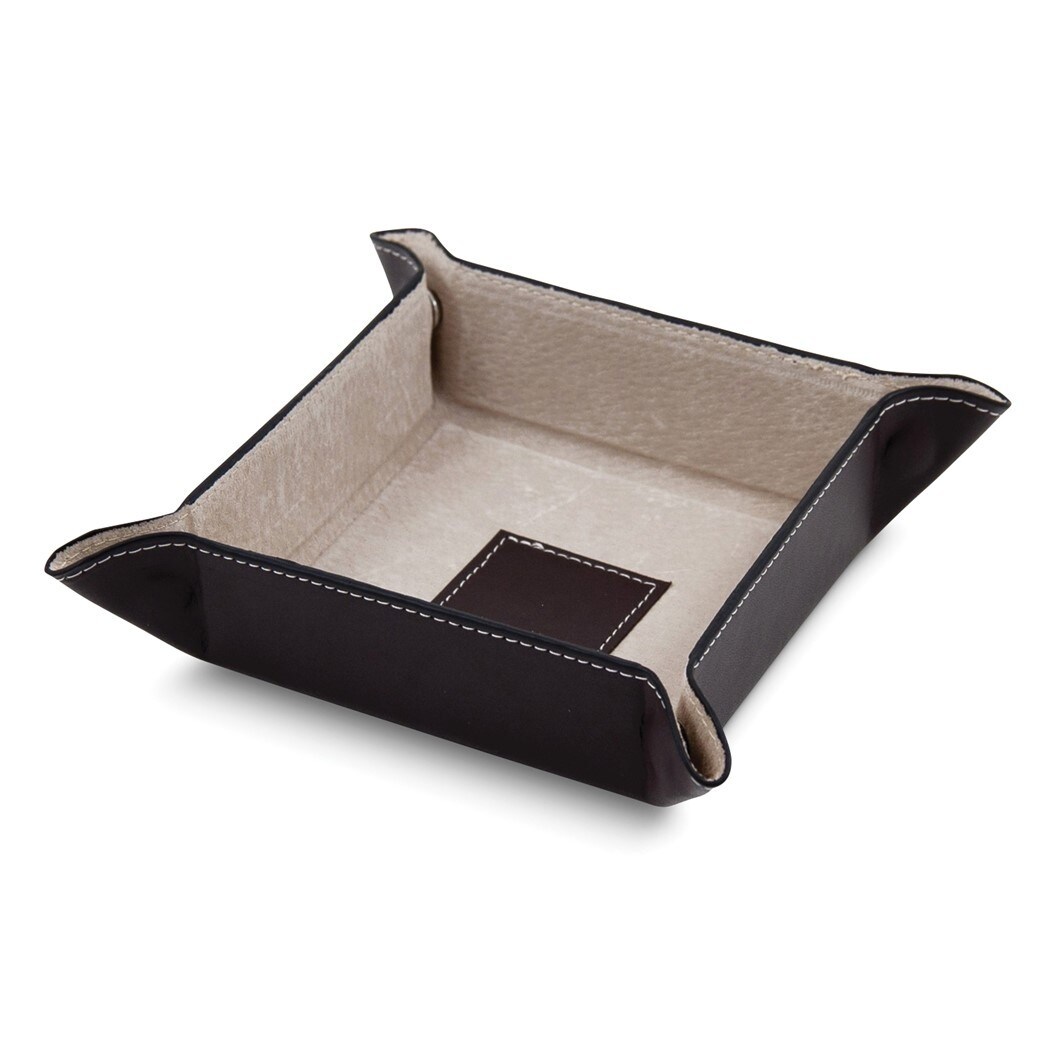 Curata Brown Leather Pigskin Lined Snap Valet Tray