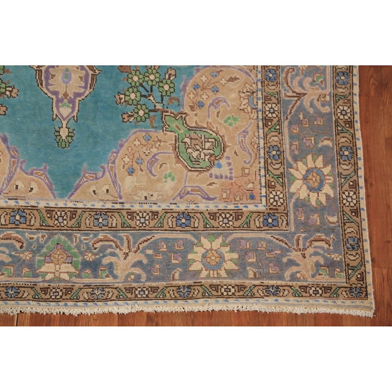 Turquoise Blue Medallion Tabriz Persian Area Rug Handmade Wool Carpet - 6'4"x 9'10"