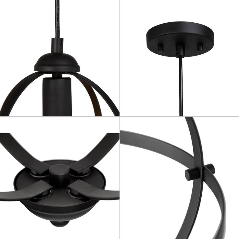 Modern Farmhouse Black 1-Light Globe Pendant Transitional Metal Island Light for Dining Room - 9.4'' L x 9.4'' W x 12.2'' H