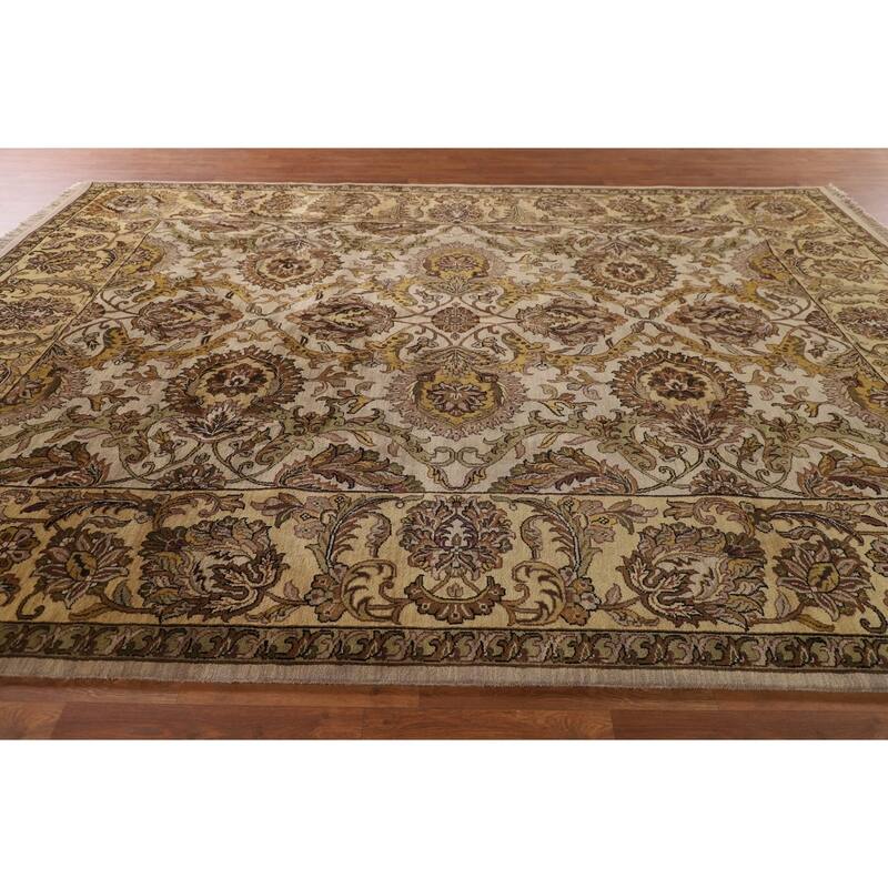 All-Over Floral Agra Indian Area Rug Hand-Knotted Wool Carpet - 9'1"x 12'2"
