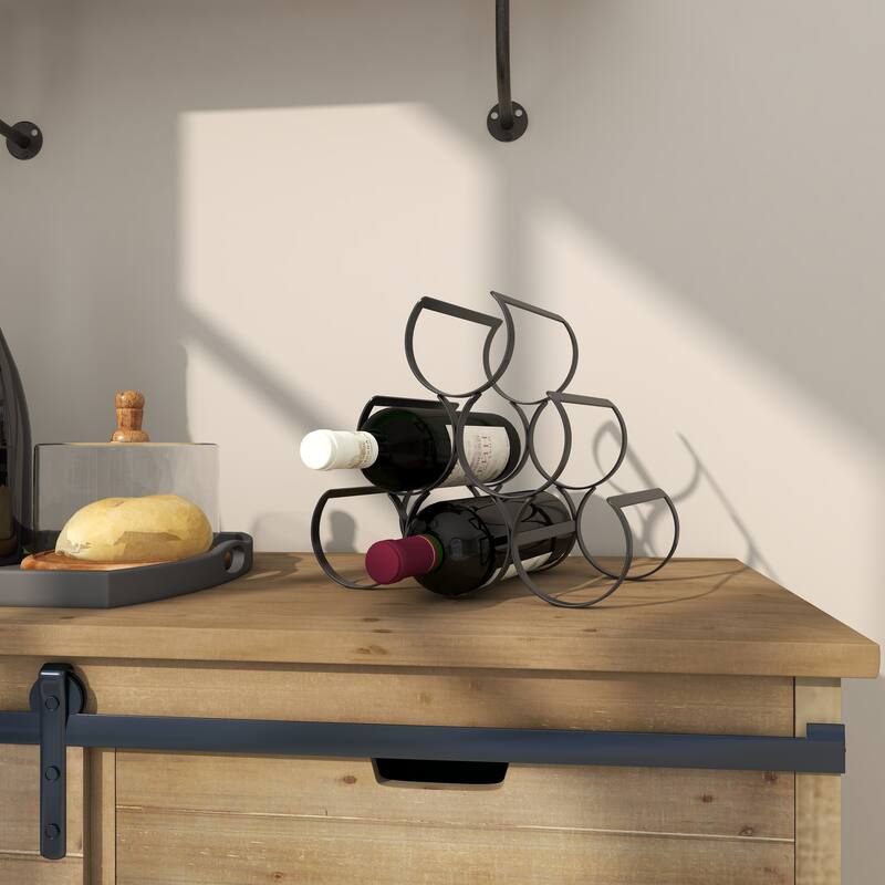 Black Metal Minimalistic 6 Bottle Wine Rack with Curved Holders