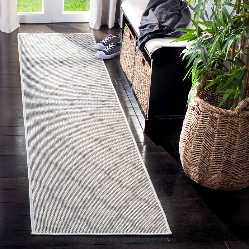 SAFAVIEH Bermuda Washable Hisako Indoor/ Outdoor Waterproof Rug - 2' x 12' Runner - Ivory/Light Grey
