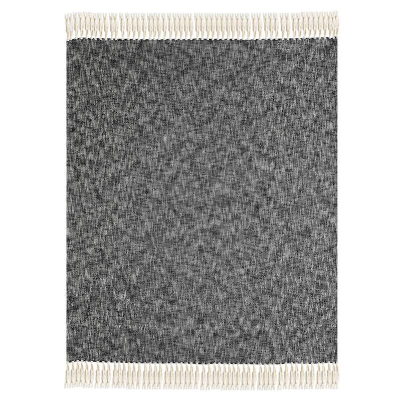 Sevita Black Boho Chambray Standard Size Throw Blanket with Fringe
