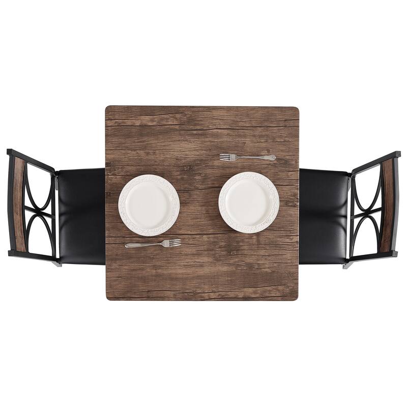 VECELO Modern 3/5-piece Dining Set Tempered Glass Top and Wood Top, Steel Dining Table and Chair Set of 2/4