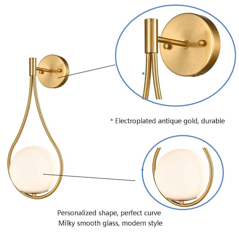 Porches Modern Wall Sconce with Opal Globe Glass Shade 2-Pack