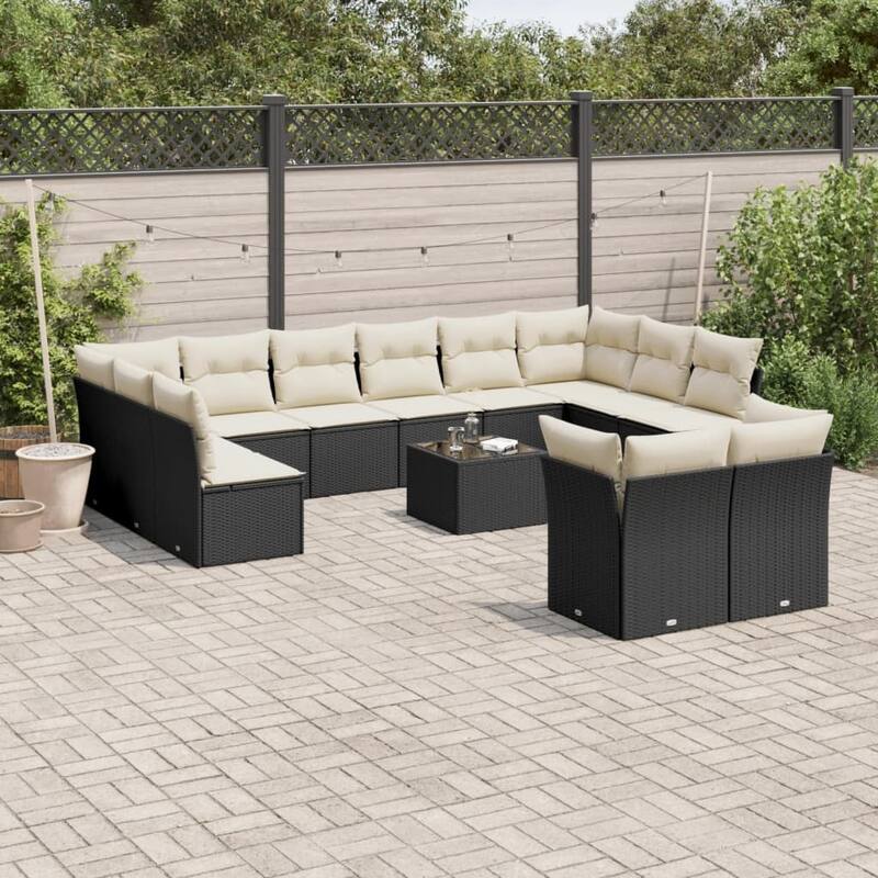 vidaXL Garden Sofa Set Black - Black and cream Large With table