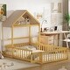 preview thumbnail 28 of 52, Twin/Full Size Floor Bed,Wood House Bedframe with Detachable Headboard Natural - Full