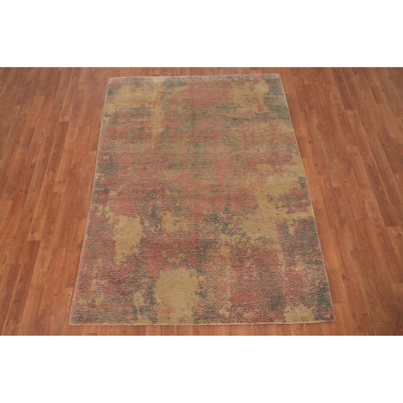 Hand Knotted Oriental Viscose Silk Carpet Modern Abstract Multi-Colored Abstract Area Rug - 6' 6'' X 4' 7''