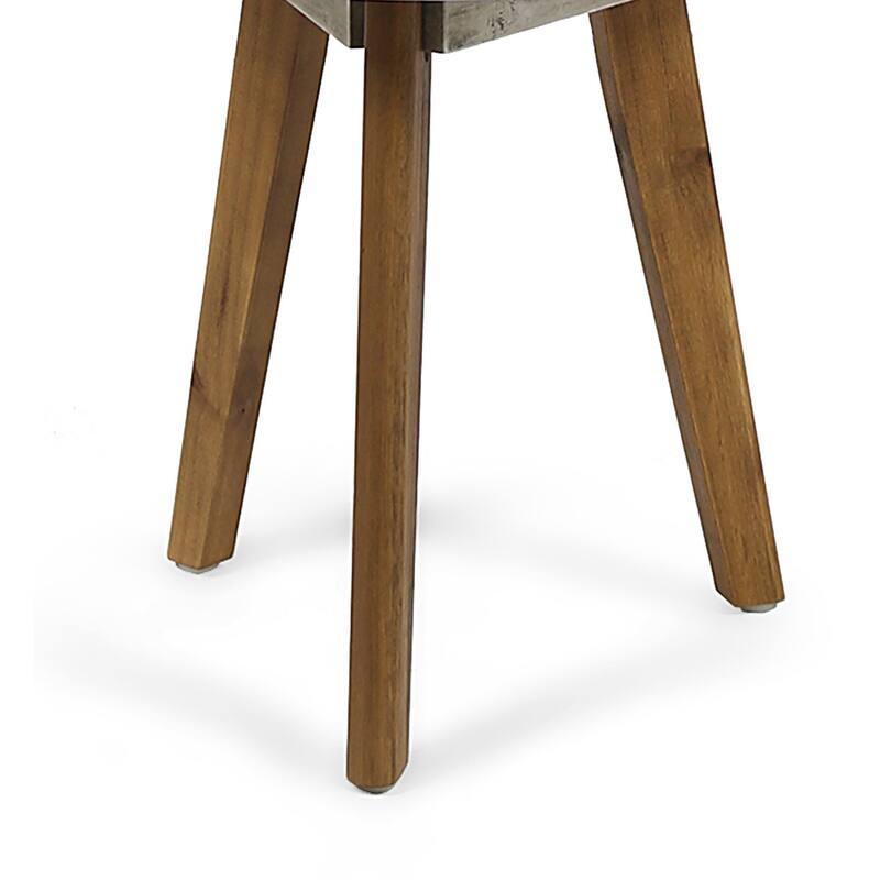 Ina Side End Table, Angled Legs, 16 Inch Round Gray Top, Acacia Wood