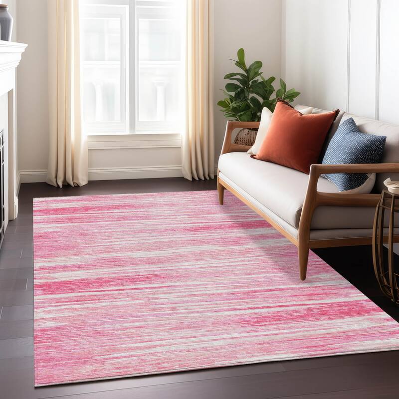 Machine Washable Indoor/ Outdoor Chantille Abstract Stripe Rug