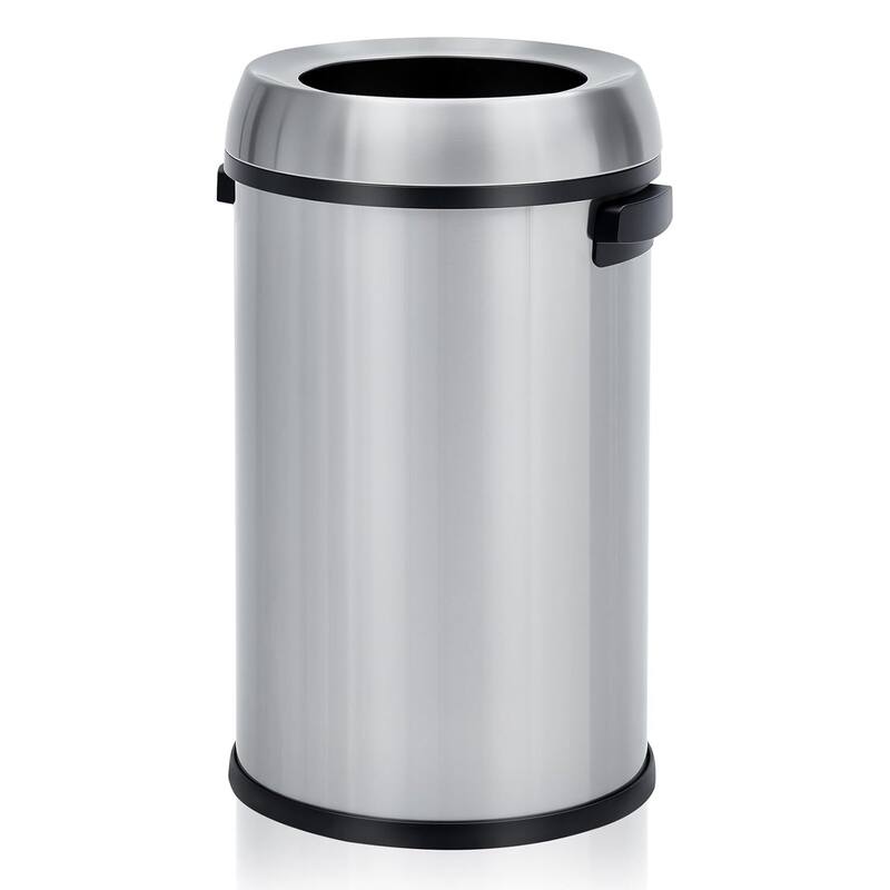 17 Gallon Commercial Stainless Steel Trash Can with Open-Top - Silver