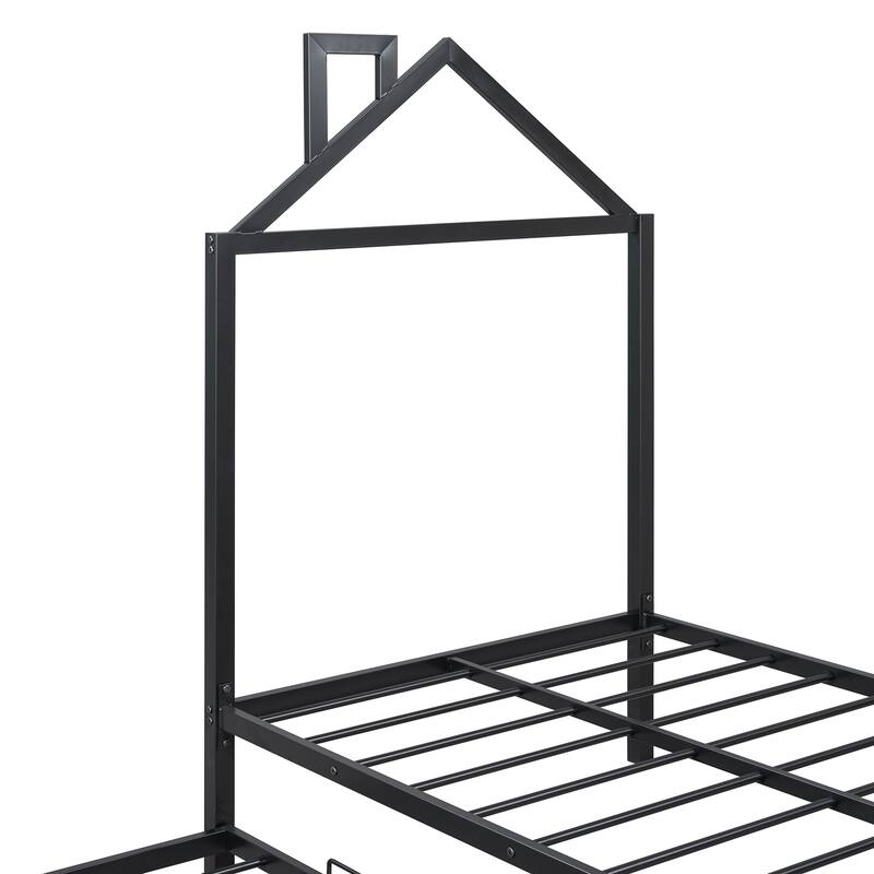 Twin Size Metal Platform Bed with Two Drawers & House Headboard